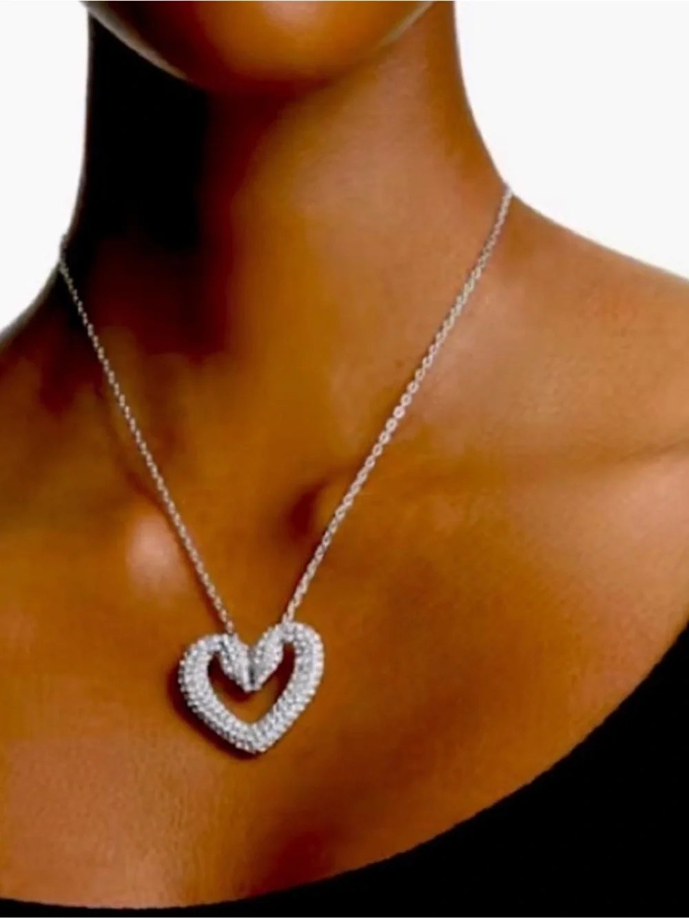 Swarovski Silver Double-Heart Crystal Pendant Necklace